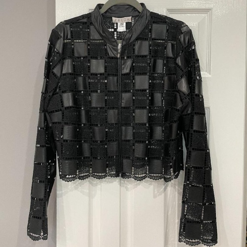 zelda faux leather jacket with lace. NWT. XL.